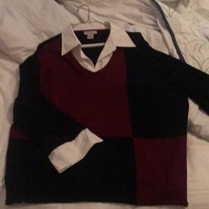 Red and black sweater with collar and cuffs